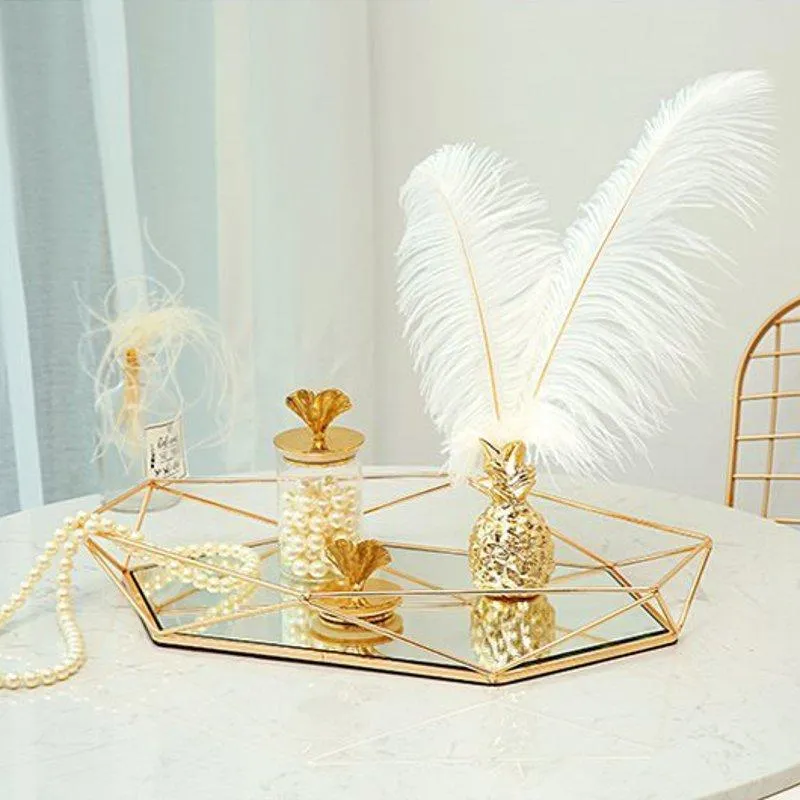 Vintage Gold Tray - Decorative Oval Glass & Metal Tray for