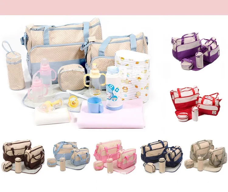 5PCS Hospital Maternity Bag Set Mummy Baby Diaper Nappy Changing Tote Bottle Bag Changing Mat Zipper Diaper Bag