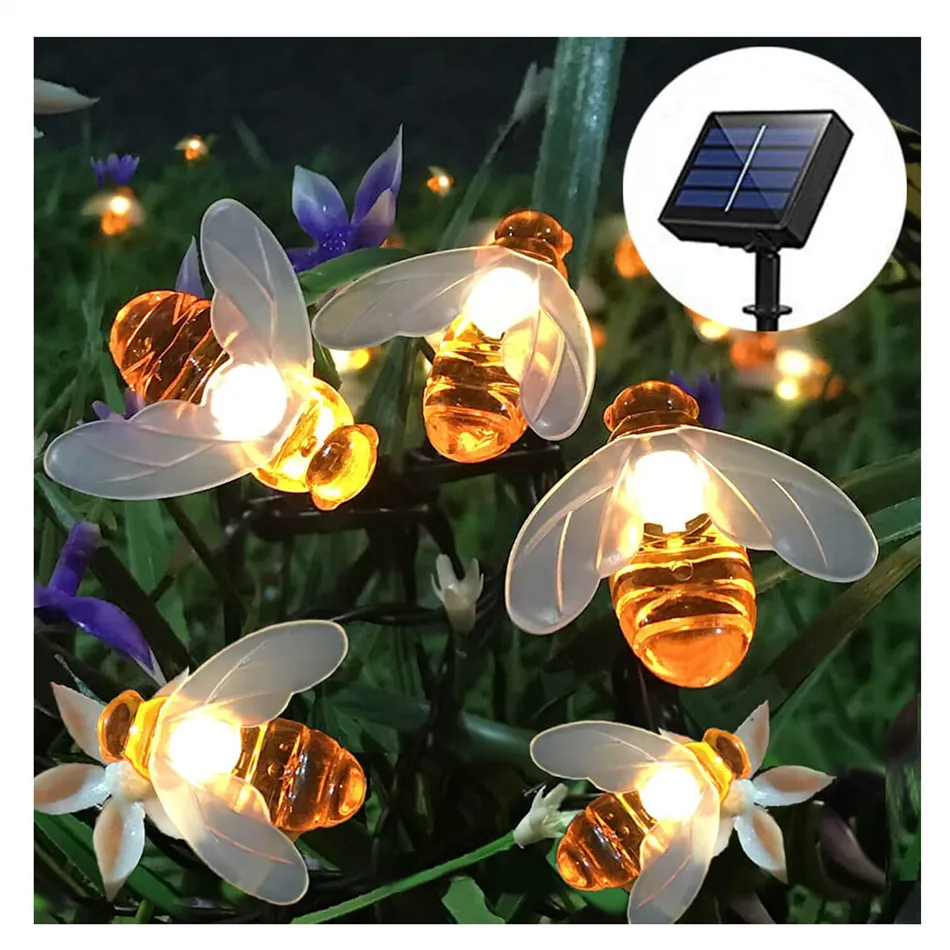 Guirlande lumineuse solaire 20LED extérieur étanche Simulation miel  abeilles décor pour jardin décorations de noël blanc chaud