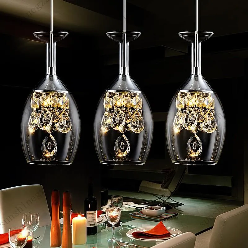 Modern Crystal Chandelier 3-Lights Wine Glasses Bar Luxury Chandelier Hanging Restaurant Dining Living Room Pendant Lights299s