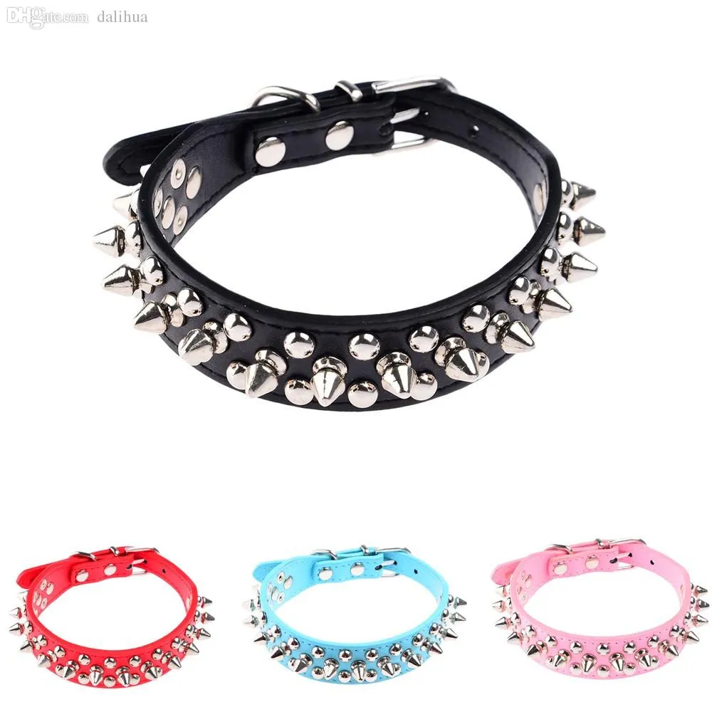 Gros-Punk Style Pet Dog Round Nail Rivet Collier À Pointes Clouté Sangle Collier De Chien Boucle Cou PU En Cuir Pet mascotas produits