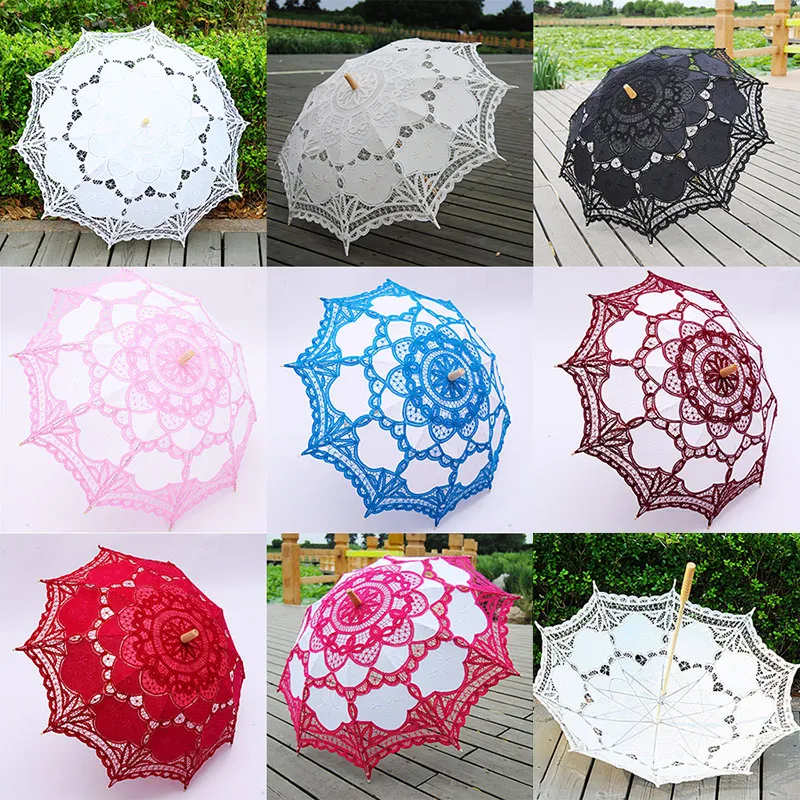 48cm Long handle lace Umbrellas Handmade Art wedding Bridesmaid gifts Embroidery Wedding Umbrella parasol Romantic Bridal WX9-1872