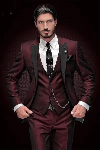 Guapo padrino de boda, esmoquin con solapa de pico para novio, trajes de un botón para hombre, chaqueta para padrino de boda/baile de graduación (chaqueta + pantalones + chaleco + corbata) 888