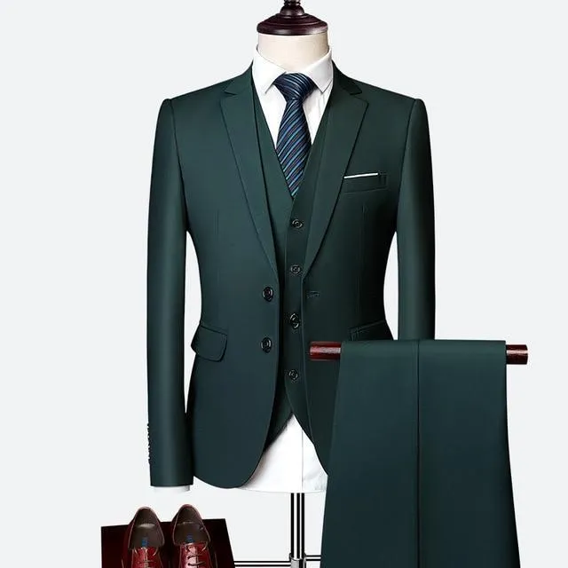 Classy Dark Green Wedding Tuxedos Bruidegom Pakken Custom Made GroomsMen Prom Party Suits (jas + broek + vest) Bruidegom Vader Suits Tailor Made