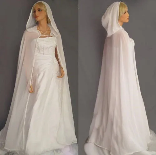 Mantello da sposa con cappuccio bianco avorio da donna Mantello da sposa Giacca lunga in chiffon Plus Avvolgente Sposa formale su misura Bolero303G