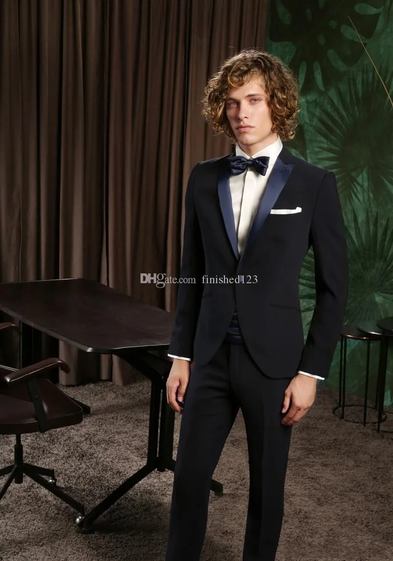 Fantastisk stil One Button Black Wedding Groom Tuxedos Peak Lapel Groomsmen Mens Middag Blazer Passar (Jacka + Byxor + Tie) No: 1821