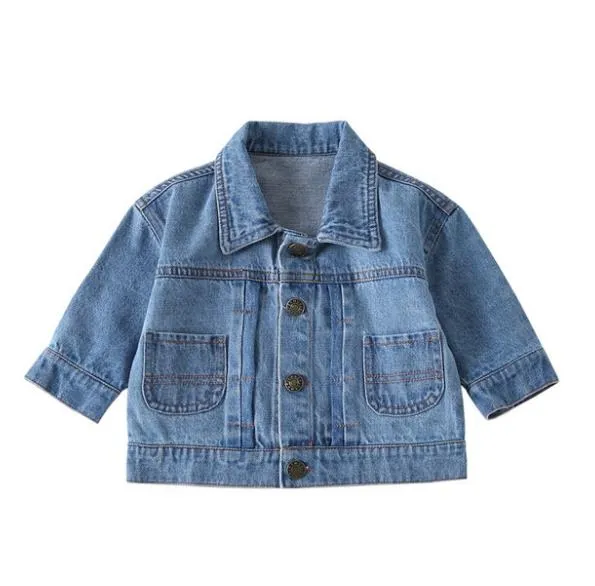 Meisjes jongens kinderen herfst jean jas jas mode kinderen baby denim uitloper lente herfst katoen cartoon gedrukt kleding wit blauw