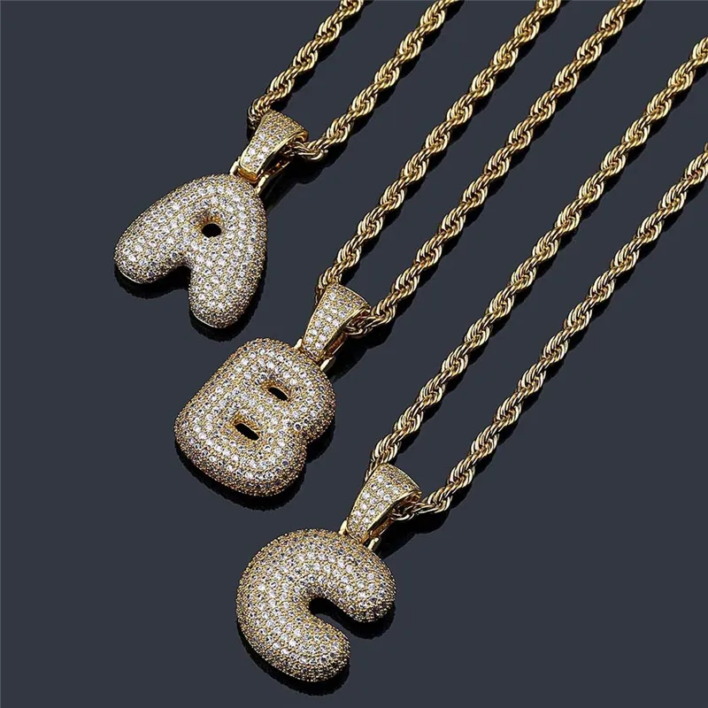 Hip Hop Cubic Zircon Drip Iced Out Bubble Letters Chain Pendants & Necklaces For Men Women Jewelry with Rope Chain