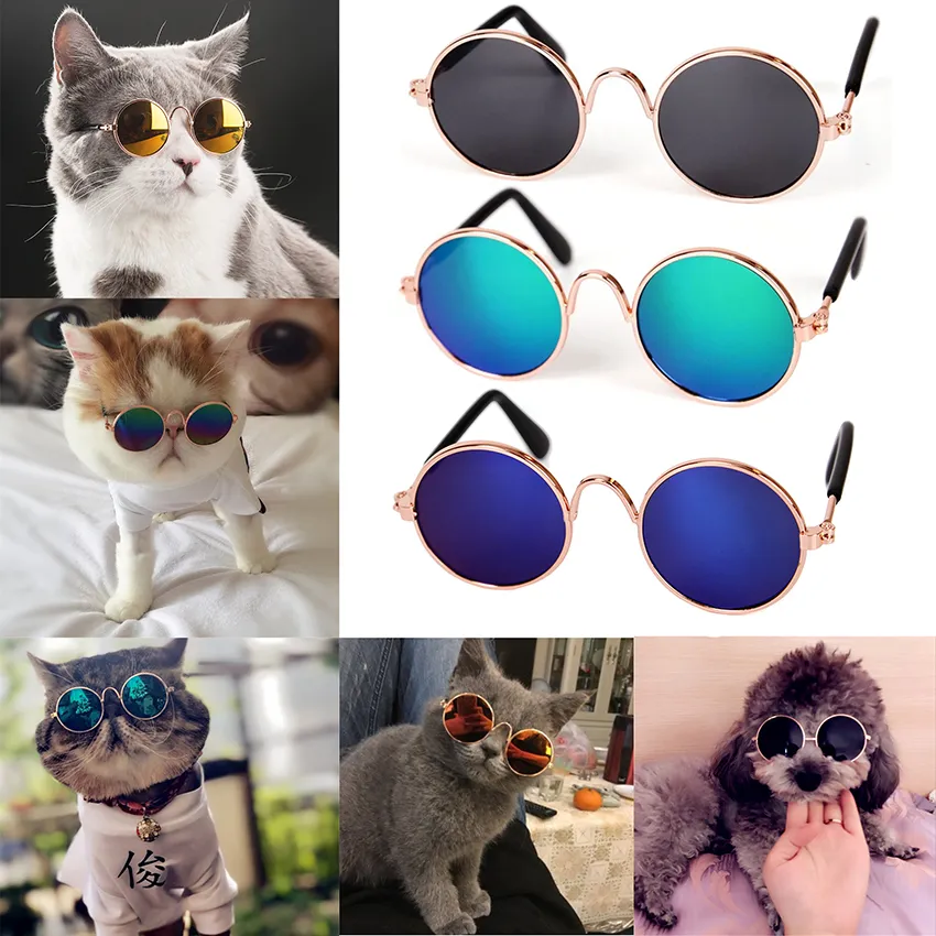 Lunettes de chat pour animaux de compagnie lunettes de soleil classiques rétro circulaires élégantes pour chiens