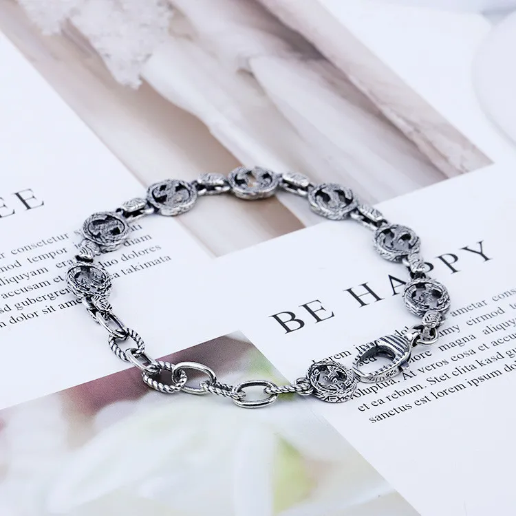 Винтажный браслет из стерлингового серебра S925 с буквами для мужчин и женщин, модные ювелирные изделия для пар, Gift313G