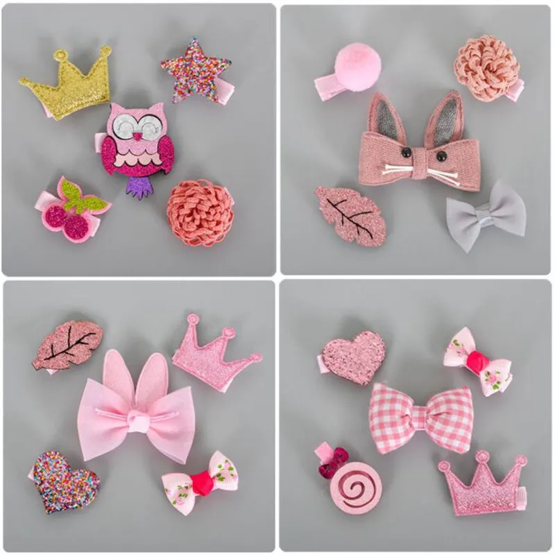 5 pçs / set Bonito Dos Desenhos Animados Princesa Hairpins Grampos de Cabelo Do Bebê Arcos Barrette Acessórios Para Meninas Crianças Crianças Bowknot Crown Hairclip