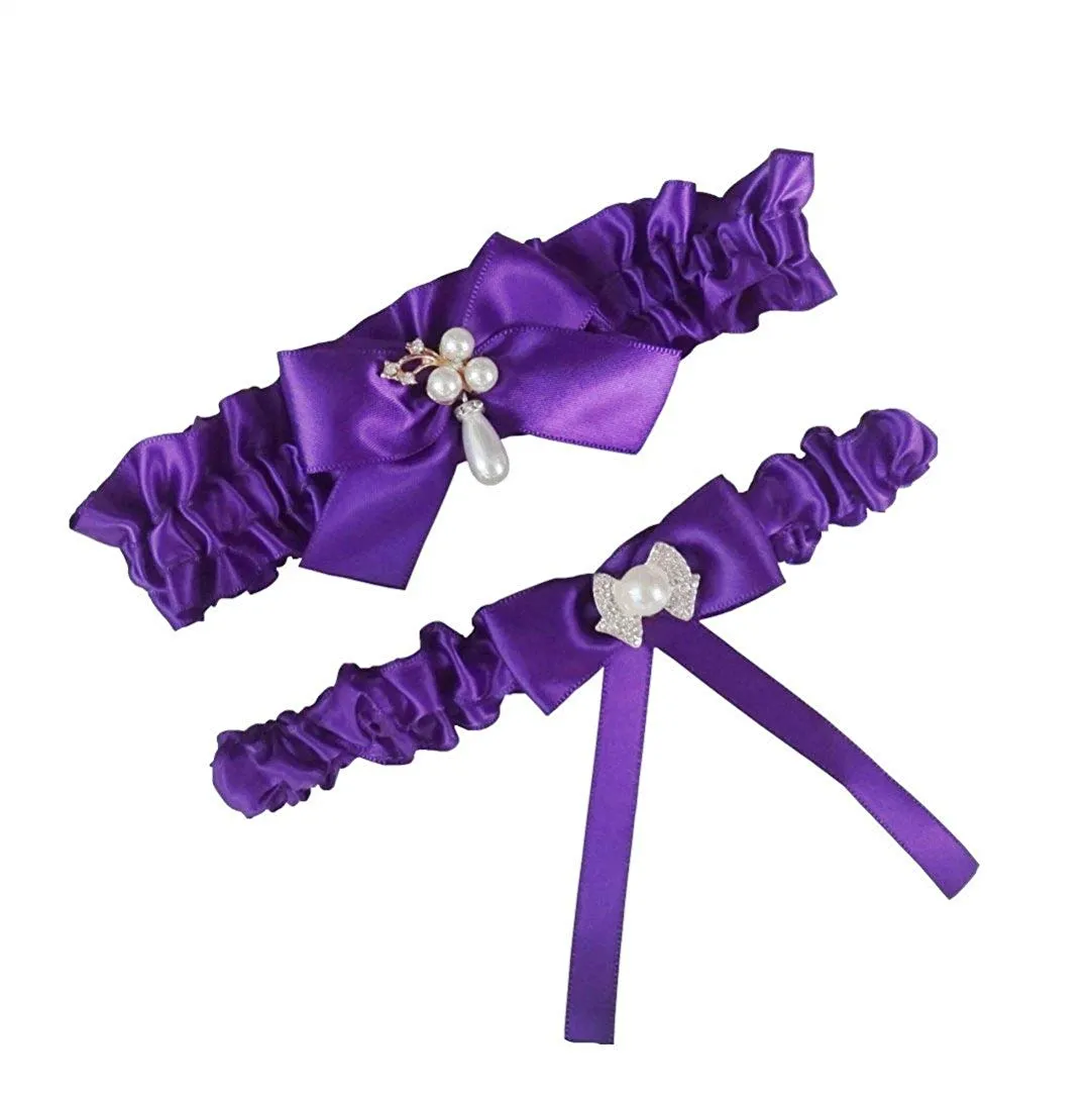 Navy Blue Satin Blue garter for bride with Bow - Perfect for Weddings, Beach Proms, and Special Occasions - Available in Sizes 14-23 Inches - Free