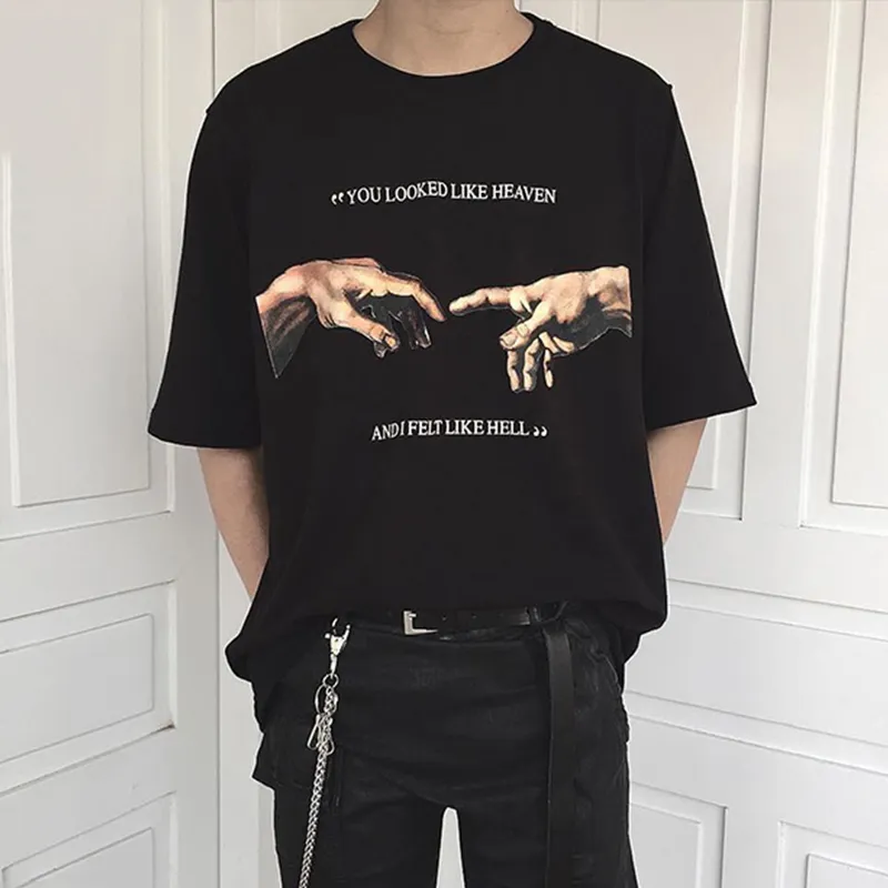 Michaelangelo Vous ressembliez au paradis et je me sentais comme l'enfer Imprimer Été Femmes À Manches Courtes Harajuku O-cou Hip Hop T-shirt S-3xl Q190420