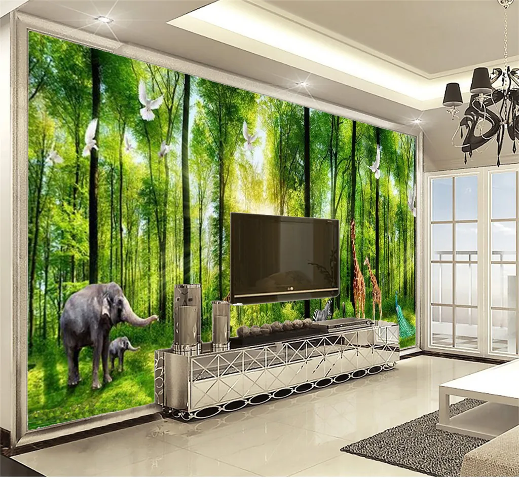 Большой Promotion для рабочего стола Есть много животных в лесу цифровой печати HD Декоративные Обои Красивая бумага стены