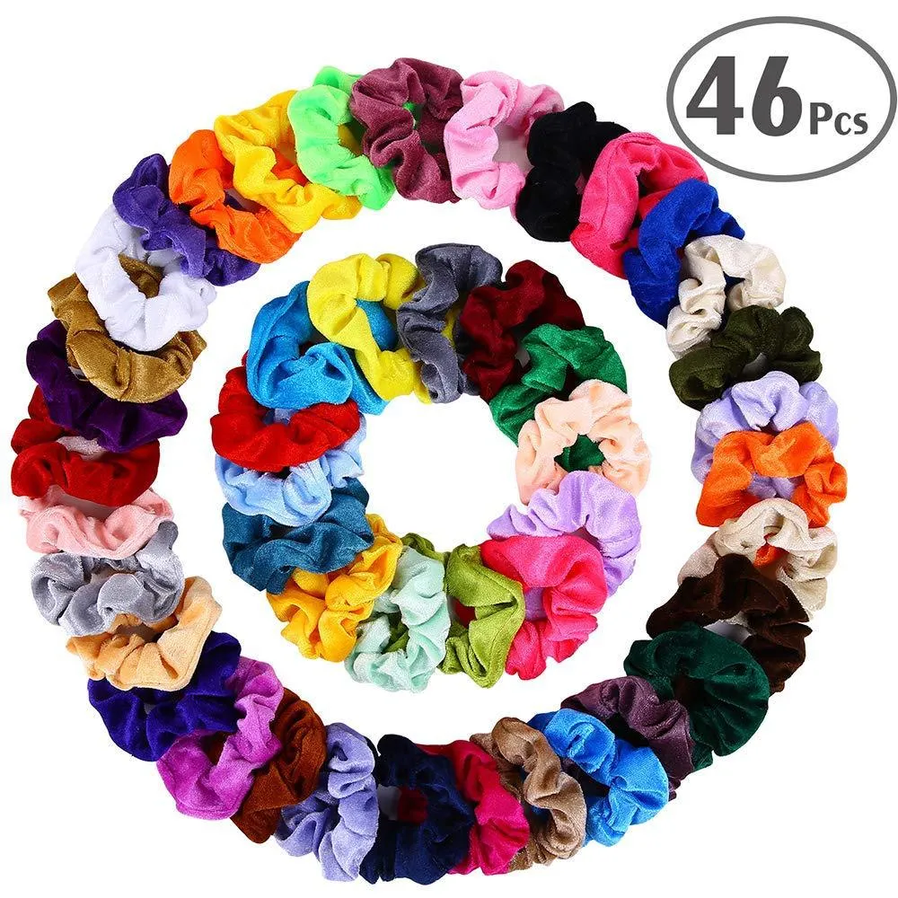 Grossist 46 st/set Vintage hår Scrunchies Stretchy Velvet Scrunchie Pack Dam Elastiska hårband Flicka Huvudbonader Gummislipsar