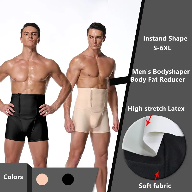 Homens cintura alta Latex Body Fat Reducer Calcinhas barriga de Controle de emagrecimento Abdome Boxer corpo Shaper Shorts Bundas Lifter Shapewear Plus Size 6XL