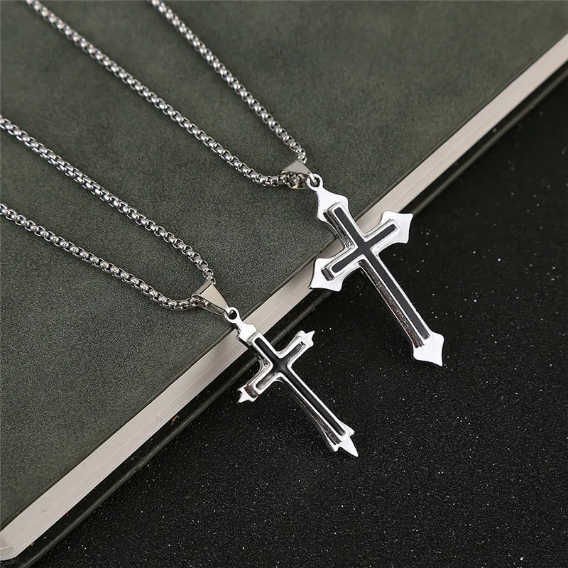 2019 New Fashion Necklace For Men And Women Vintage Cross Pendant Necklace Big And Small Couple Necklace Jewelry Box Chain