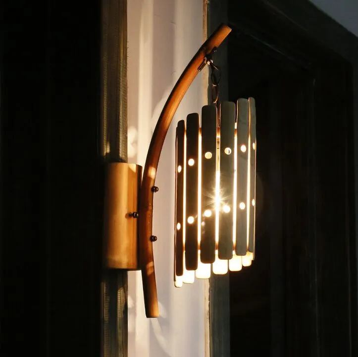 Китай Стиль Bamboo Wall Light Vintage синий и белый фарфор шаблон Отель Aisle Ресторан Проем Бар ручной Бра Лампа NEW MYY