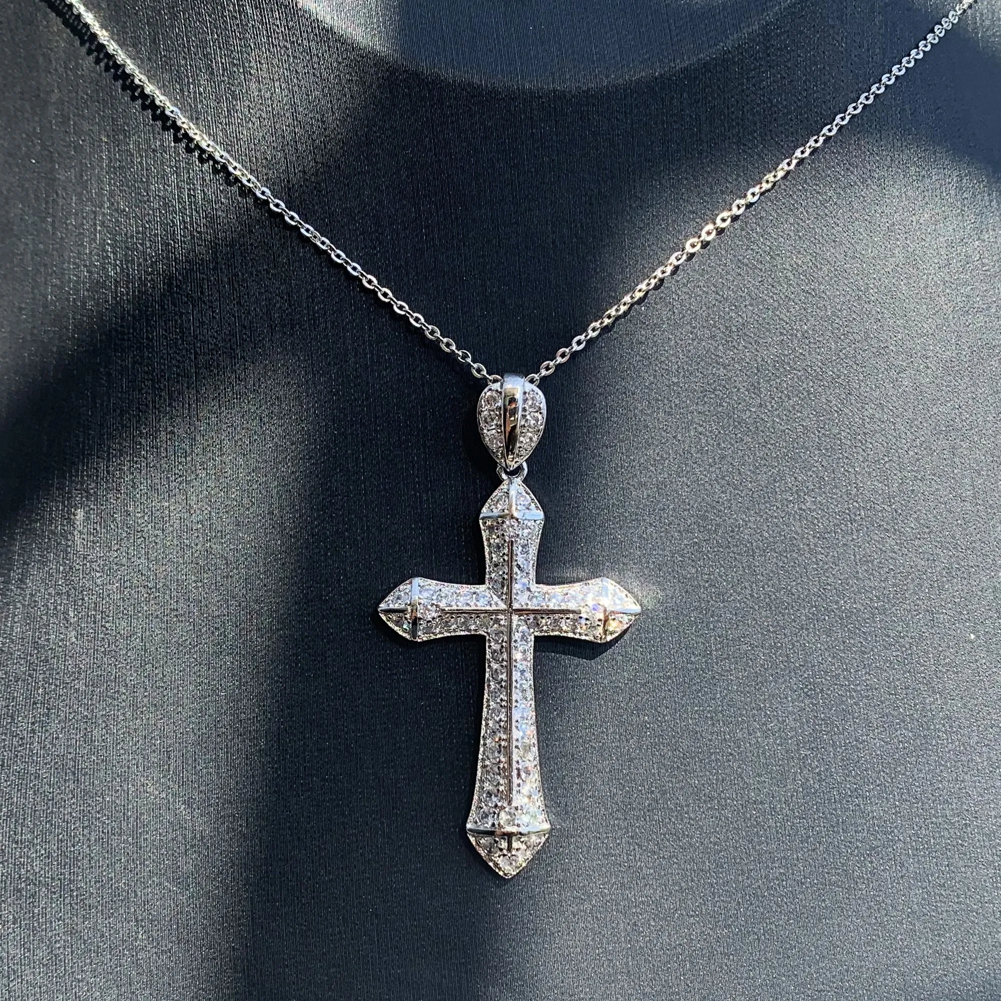 Vintage 925 Sterling Silver Pave White Cubic Zirconia Cross Pendant ...