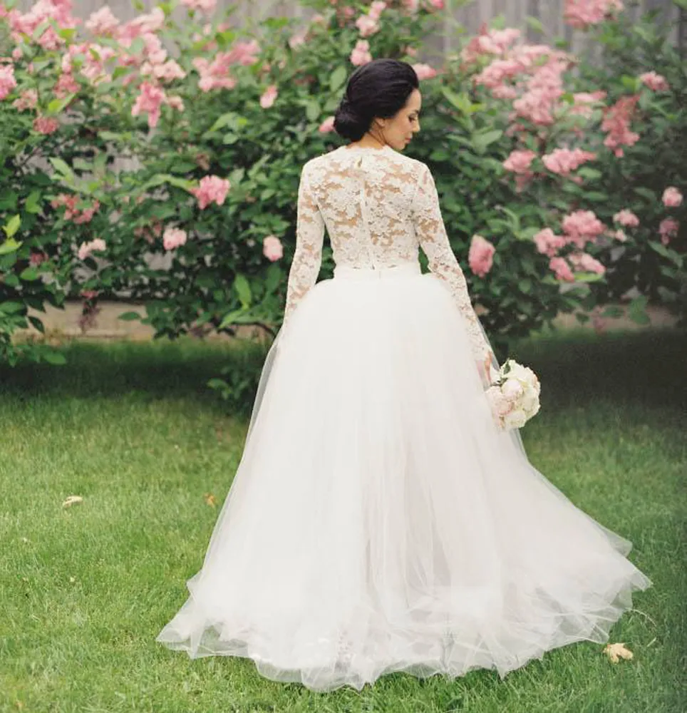 princess polly baby blue dress Asymmetrical Neck Fit Flare Lace Wedding Dress with Long Sleeve – Rosymae
