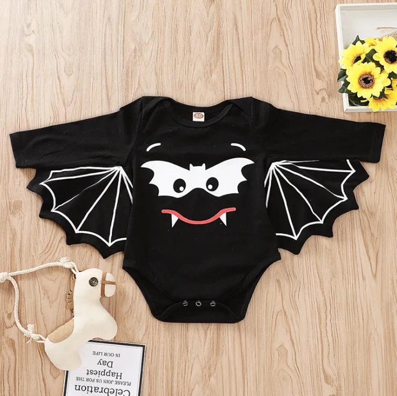 Halloween baby kläder bat vinge spädbarn boys romper svart långärmad nyfödd tjej jumpsuits designer baby kläder dw4310