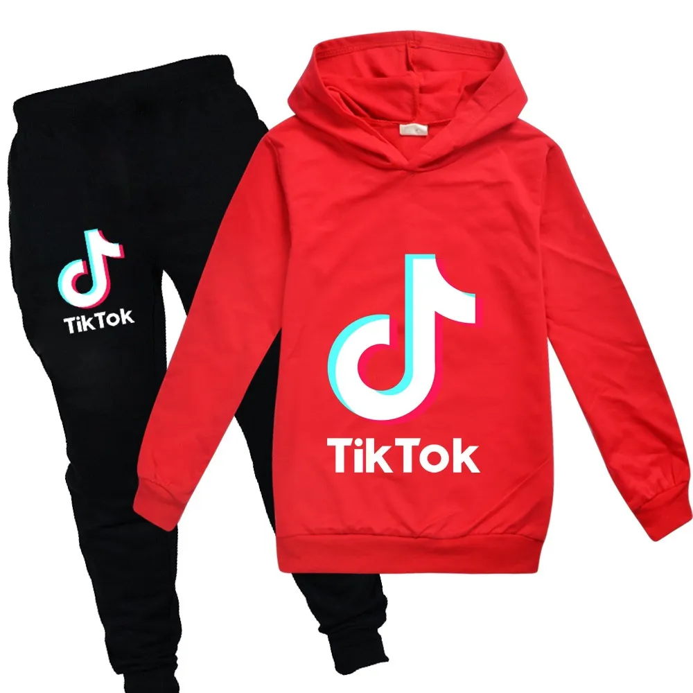 TikTok Kids Set Long Sleeve Hoodie Trousers Cotton Blend
