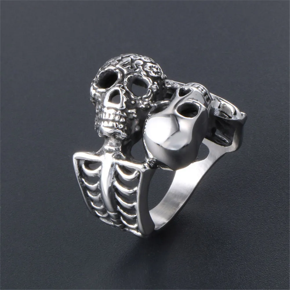 Titanium Steel Vintage Skull Ring Punk Rock Men039S Ringos de dedos Jóias de Motorbiker Halloween Decorações mortas -vivas acessor8205130
