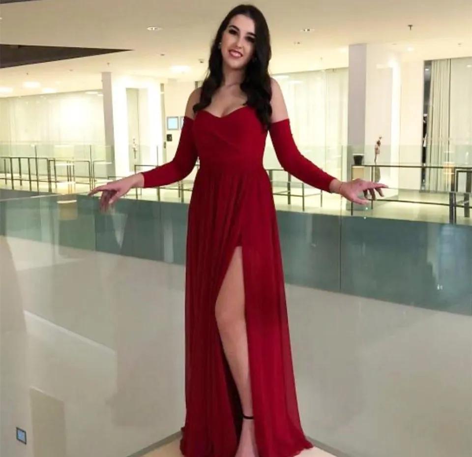 Burgundy Detachable Long Sleeves Bridesmaids Dresses Sweetheart Long New Cheap Wedding Guest Prom Formal party Dress Wholesale Price BD9048