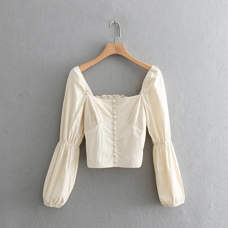 2019 Women Court Style Square Collar Casual Short Blouse Shirt