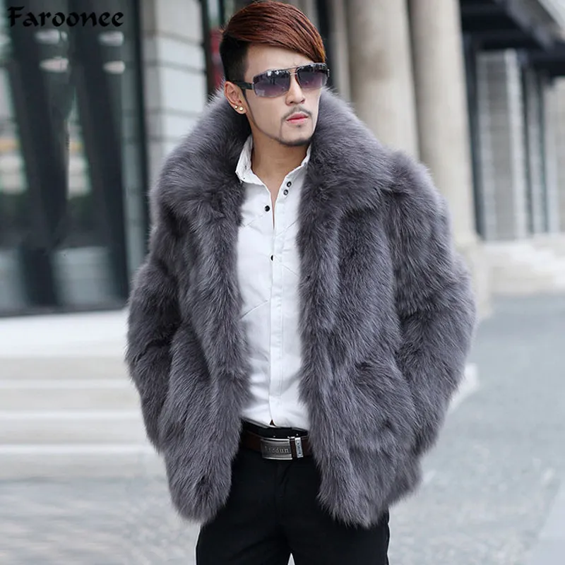 Faroonee Faux Fur Coats Men's Brand Clothing Long Sleeve Turn Down Collar Hairy Overcoat Winter Warm Outwear Hairy Coat 2B0362