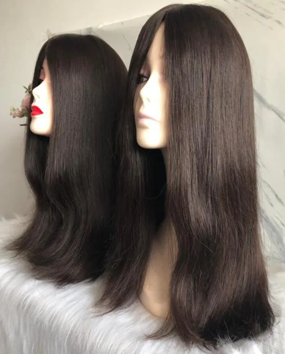 Kosher Wigs 12a Grade Brown Color #2 Toest European Virgin Humer Hair Silky مستقيم غير مرئي 4x4 الحرير أعلى قاعدة يهودية التسليم السريع