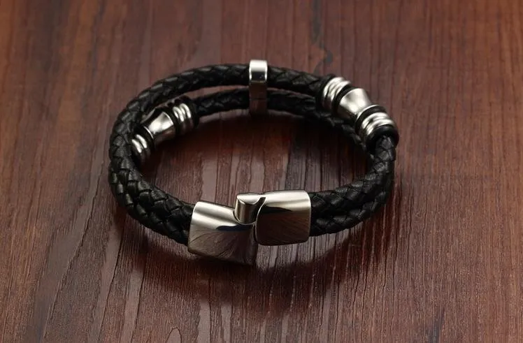 Bracciale da uomo con catena intrecciata alla moda Bracciale da uomo in pelle intrecciata a mano in acciaio al titanio