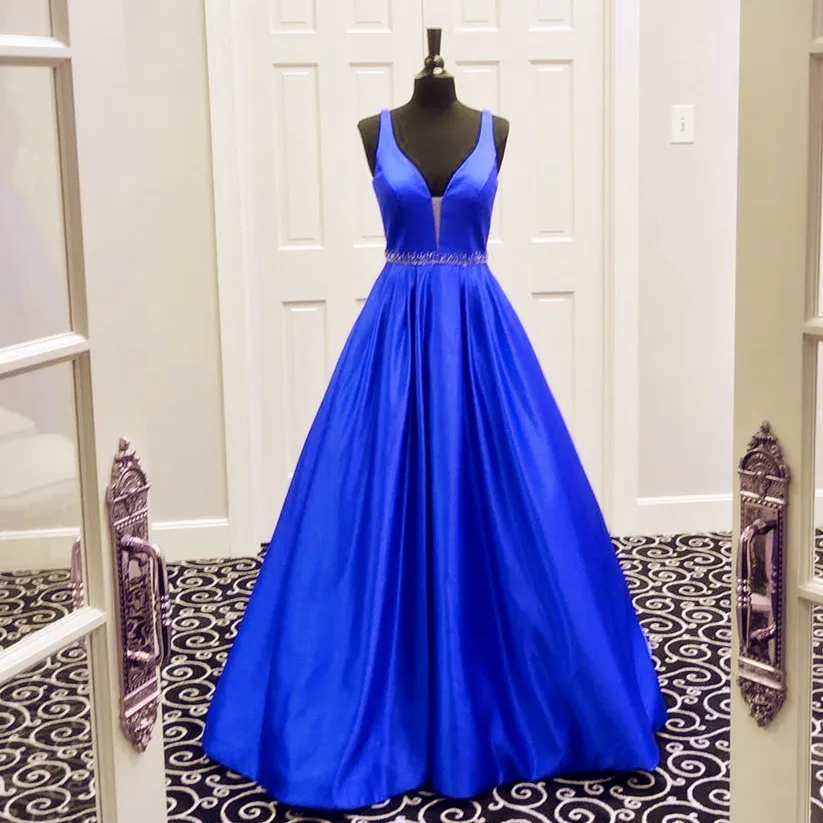 Stunning 2019 Blue Red Satin Prom Dress With Deep V Neck Crystal Beaded Sashes And Open Back Perfect For Formal Evening Events And Special Occasions At An Affordable Price From Lovemydress 77.38