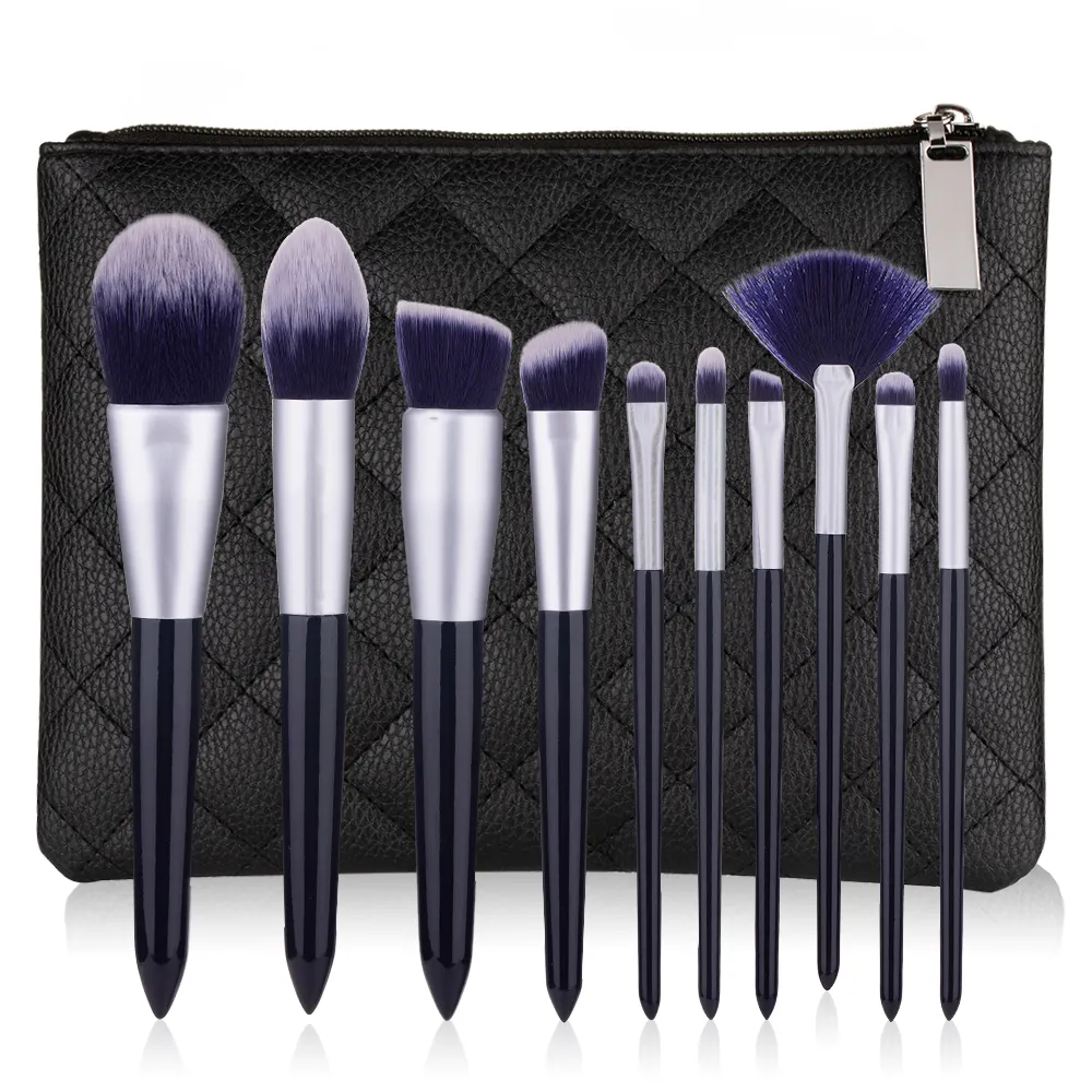 10pcs High quality Makeup Brushes set with a Leather bag Professional Make up Brush For Powder Foundation Blush Eyeshadow Complete Kit