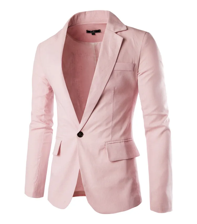 Lente Herfst Mode Toevallige Linnen Blazer Mannen Blazer Slim Fit Lange Mouw Enkele Knop Pak Jas Mannen Blazer Jacket252U