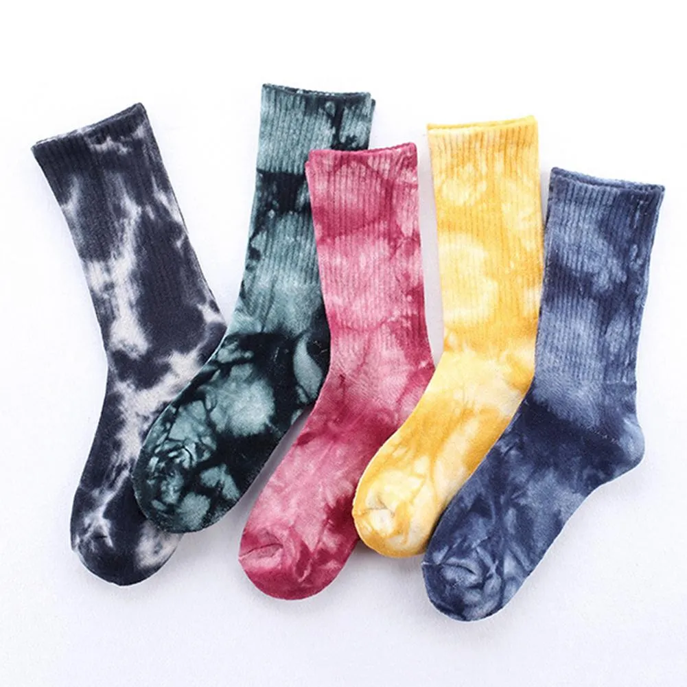 Designer homens unisex Novelty Tie-tingimento colorido Skate algodão Harajuku Hiphop Meias Sox Pares étnicos longo Sock Meias