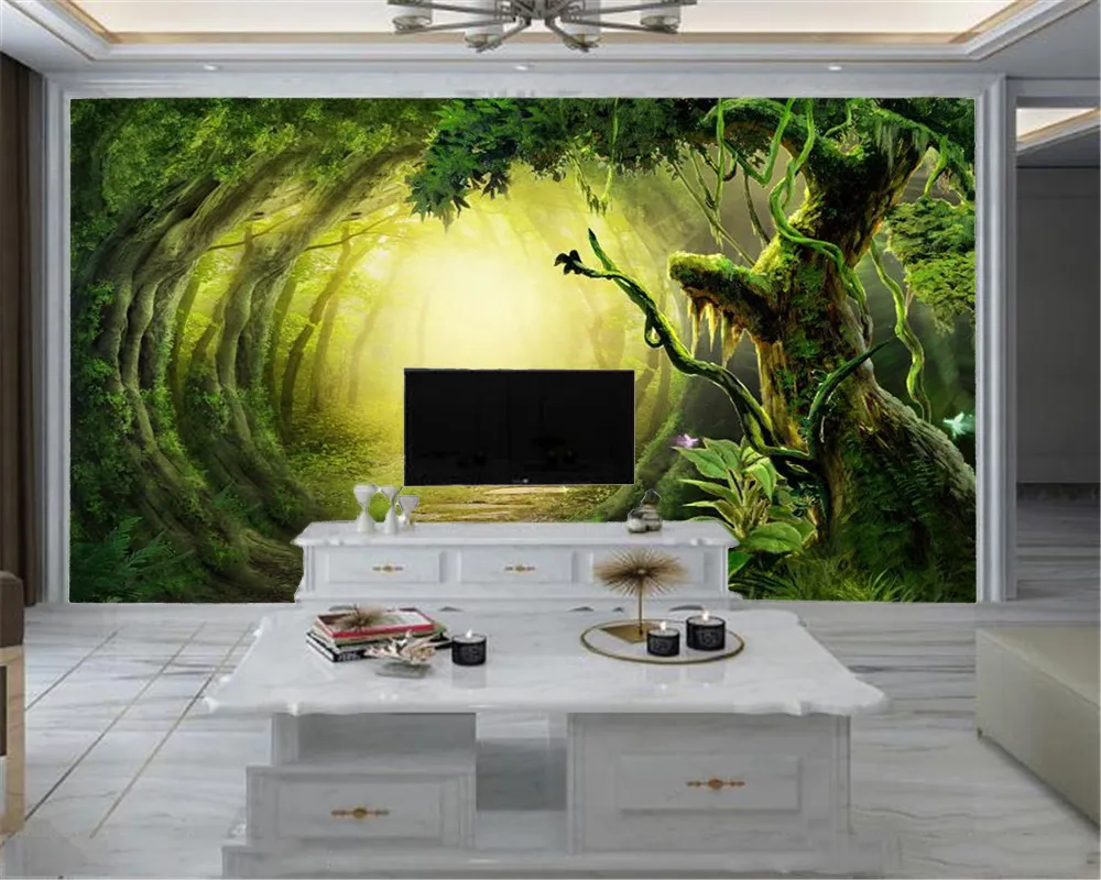 3d Wallpaper Mural Fantasy Tunnel in Green Forest Living Room Bedroom Background Wall Decoration Mural Wallpaper