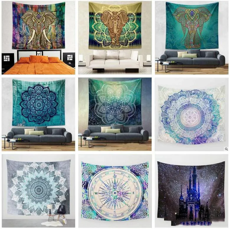 44 Styles 150*130cm Tapisseries Bohème Mandala Plage Tapisserie Hippie Jeter Yoga Tapis Serviette Éléphant Polyester Plage Châle 20 pcs