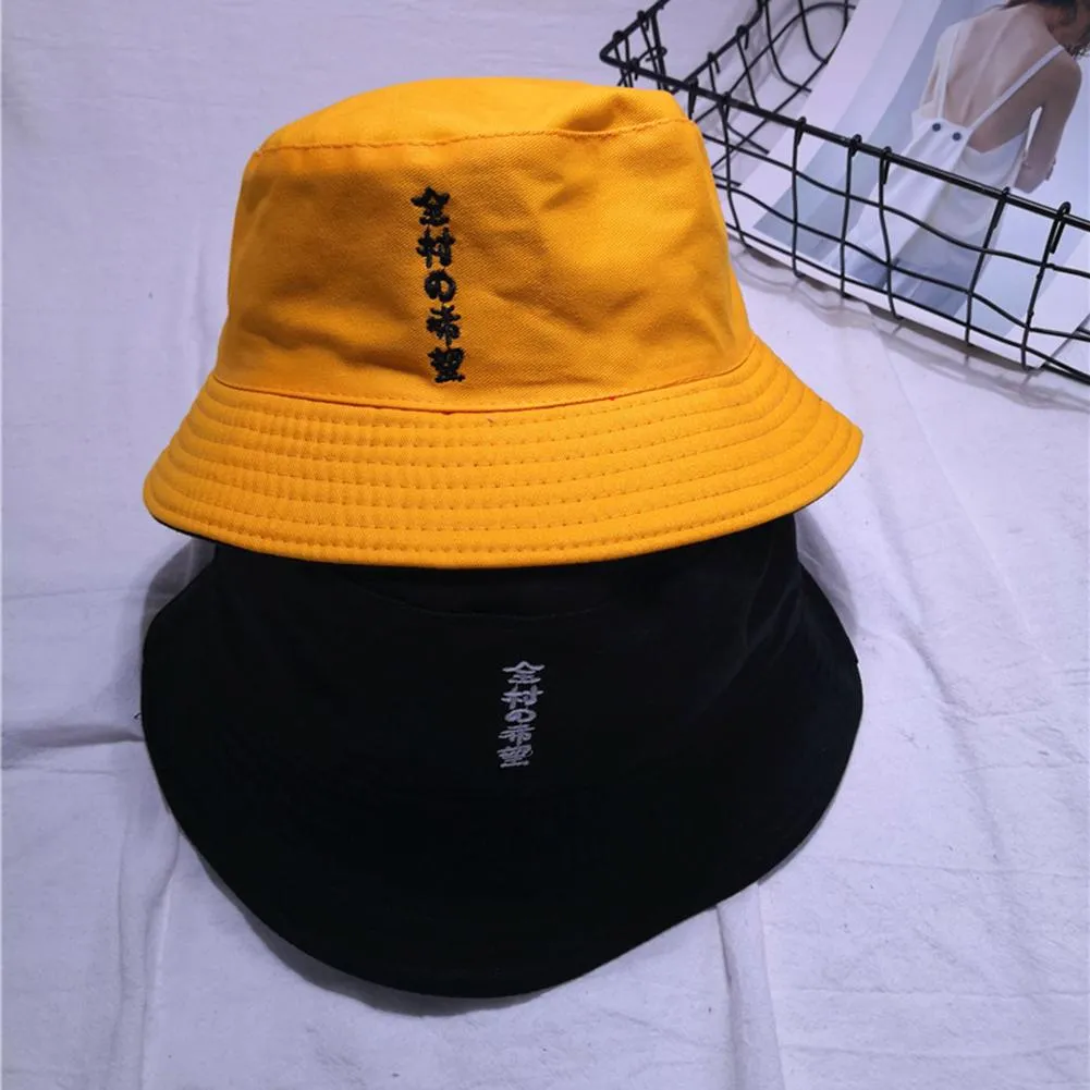 Повседневных вышивки китайского Письма Bucket Hat Hip Hop Открытого летний японский Travel Hat отпуск Женщины ВС Панама Fisherman Cap