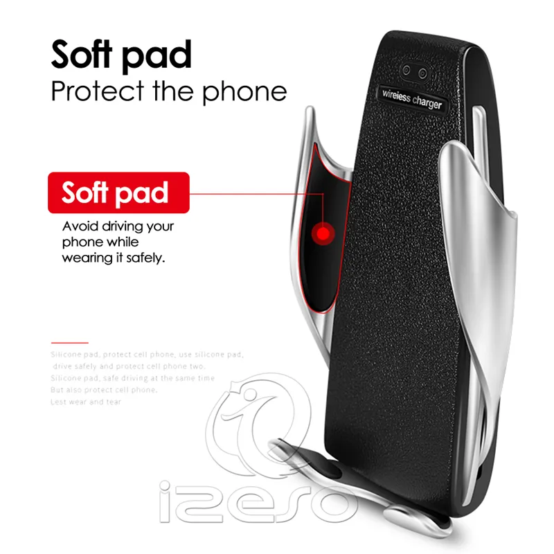 S5 Auto Car Mount sem fio do carregador de 10W carregamento rápido Adapter Car Phone Holder para o iPhone 11 Pro Samsung A91 com izeso pacote de varejo