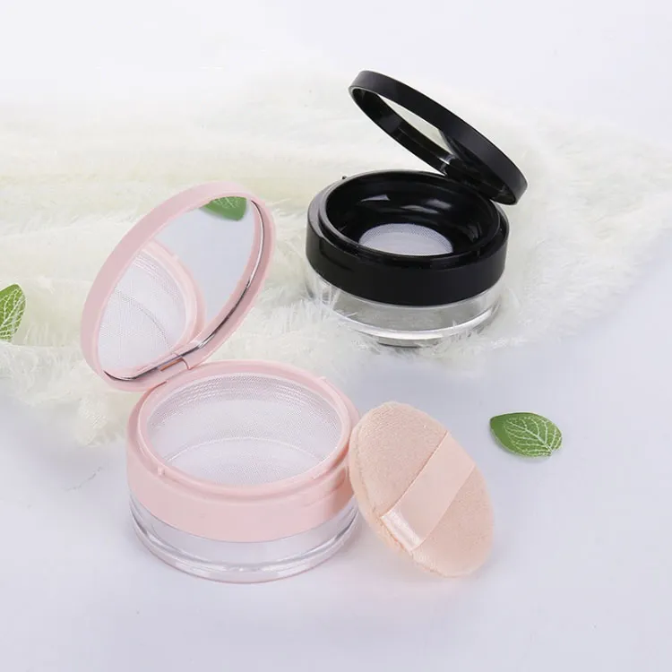 20 g lös pulverbehållare flaska med elastisk skärm Mesh Svart Rosa Flip Cap Burk Kosmetikfodral W Sifter