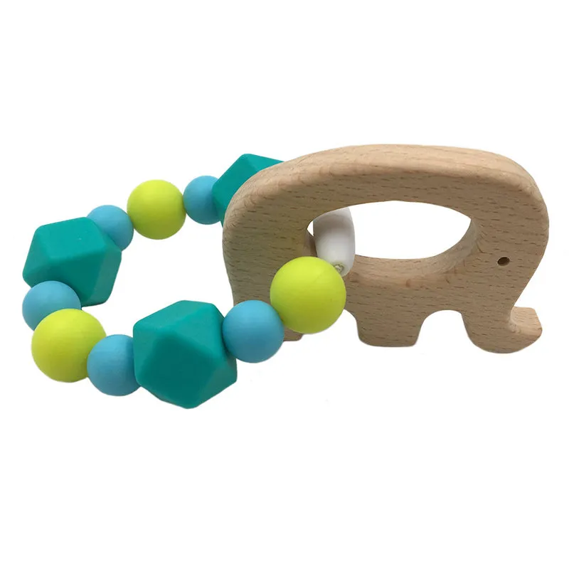 Massaggiagengive per bambini Animali in legno Perline in silicone Passeggino Giocattolo Massaggiagengive in silicone Bracciale per allattamento Culla Sonagli giocattolo