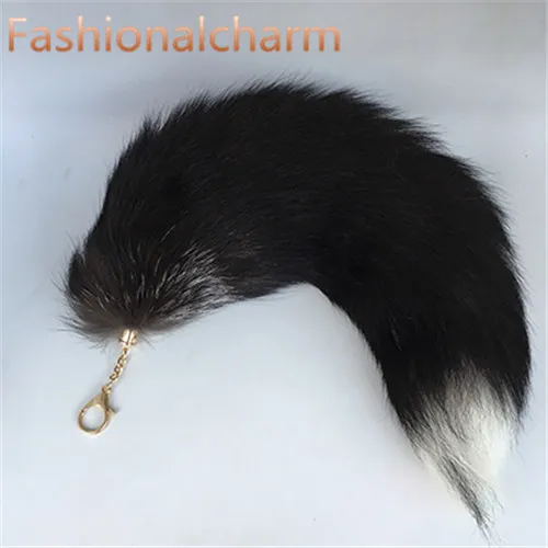 40cm 16 Real Fox Fur Tail Keychians Cosplay Toy Keyrings Car KeyChain Bag Charm Tassels256Z