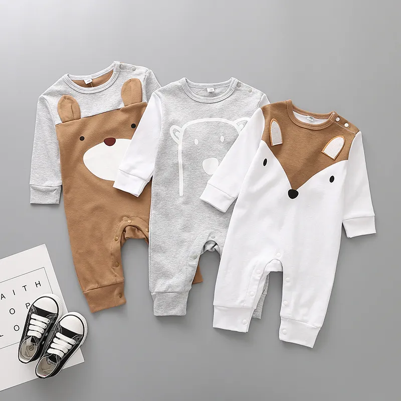 New Born Spring Autumn Infant Baby Cartoon Pagliaccetti Bambini Ragazzi Ragazze Girls Bear Fox Cotton Sultsuit in cotone per bambini Manica lunga Climb Abbigliamento M644