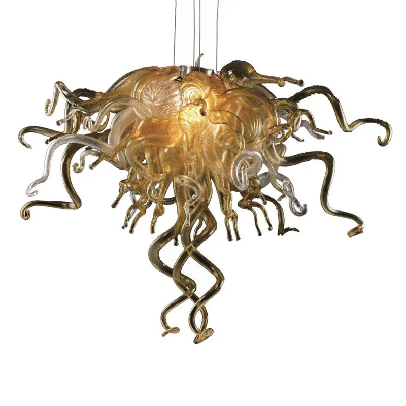 Dmuchane w złoto lub jasne lampy Murano Szklane żyrandol Oświetlenie Żarówki LED Wisiorek Światła do dekoracji domu