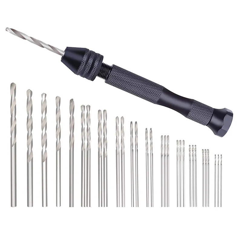 Professional Drill Bits Hand Set 31Pcs Precision Pin Vise Micro-Mini Twist For Metal Wood, Delicate Manual Work, El