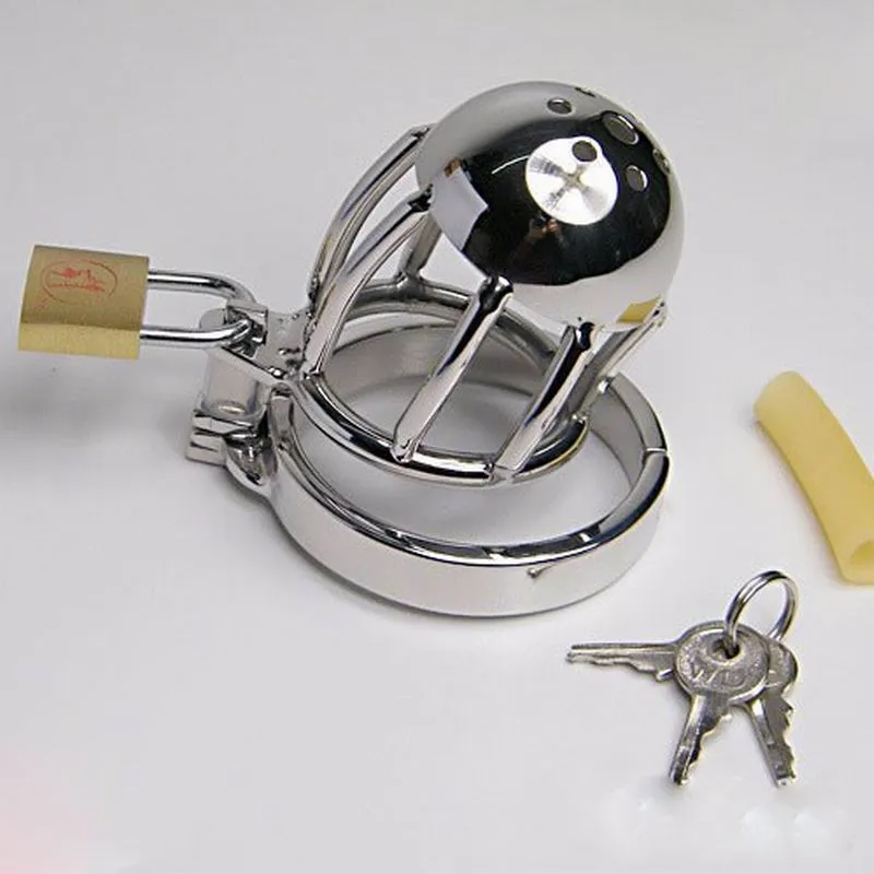Último diseño de acero inoxidable dispositivo de castidad masculina cerradura jaula para el pene anillo para el pene anillo para el pene consolador jaula para el pene funda para el pene juguetes sexuales para adultos