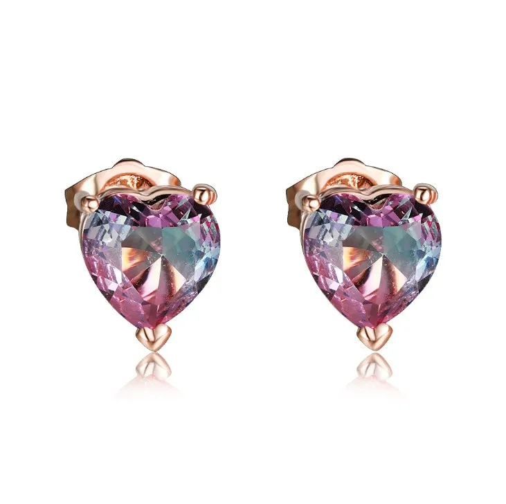 date Luckyshine mode simple or rose amour coeur pastèque tourmaline boucles d'oreilles fête de mariage femmes boucles d'oreilles style européen