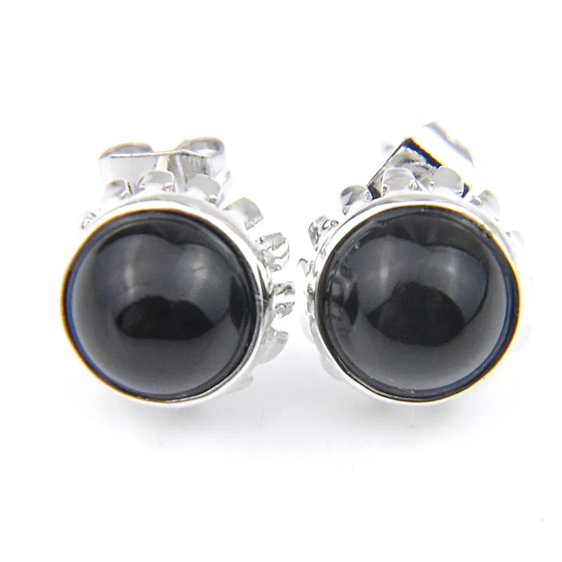 Luckyshine 10 pares de Moda Simples 925 por Mulheres Round Retro Black Onyx Gemstone brincos