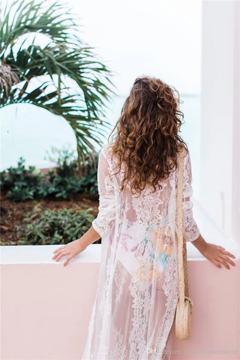 Long white lace beach cover up top